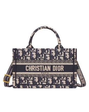 Christian Dior Mini Dior Book Tote With Strap Dark Blue